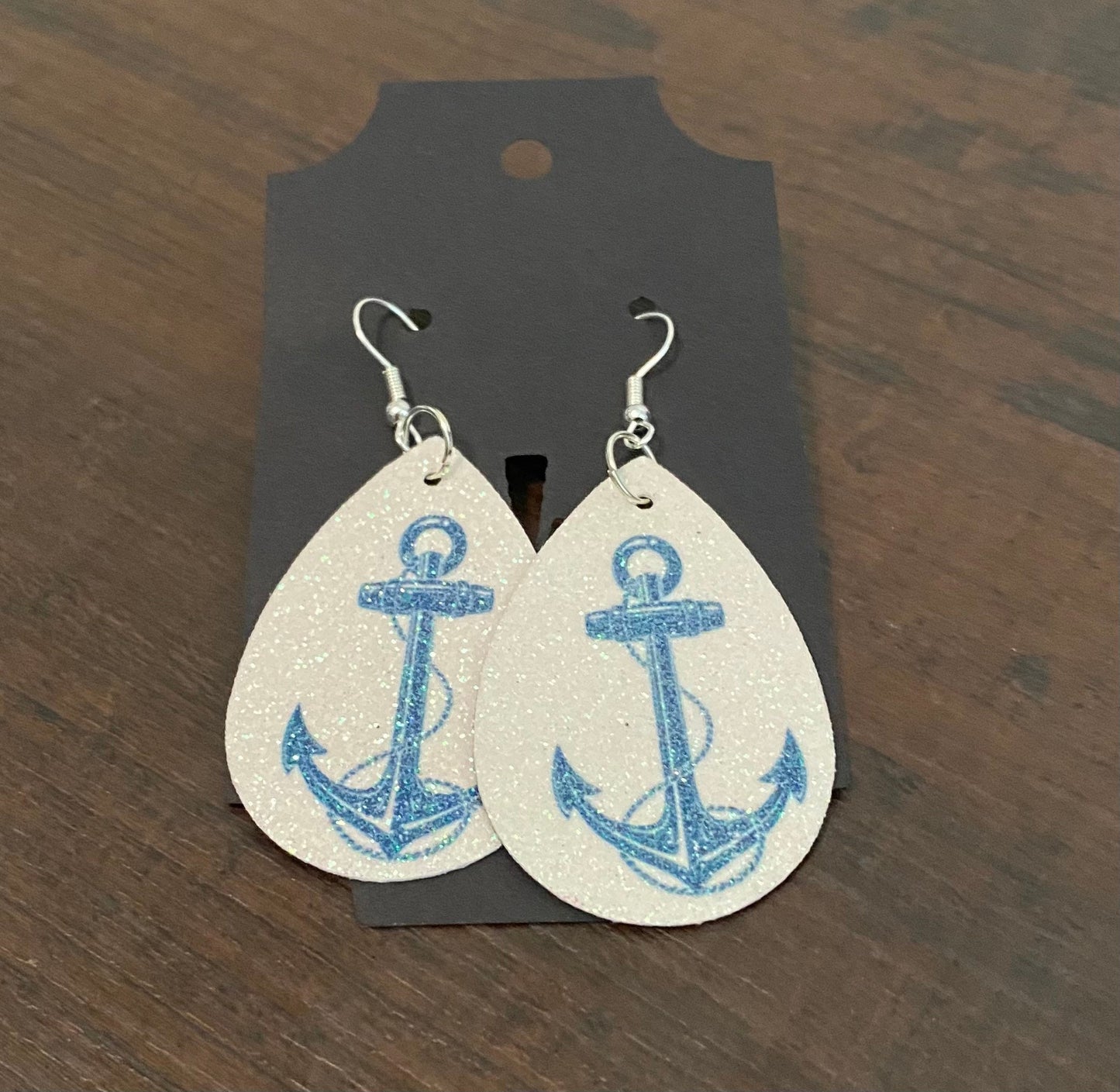 Anchor sublimated faux leather earrings